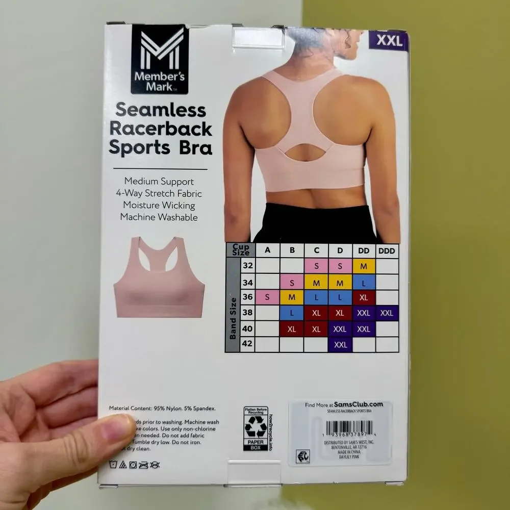 Member's Mark Racerback Sports Bra Pink XXL Medium Support Moisture Wicking NEW